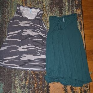 Two Casual Sleeveless Tanks - Gray Camo & Teal
